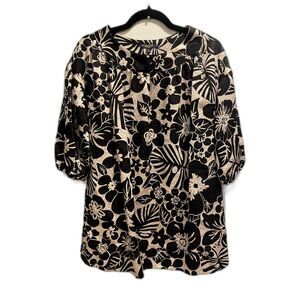 Anthropologie Guy Baxter Boho Black Tan Floral Tropics Scoop Neck Dress …